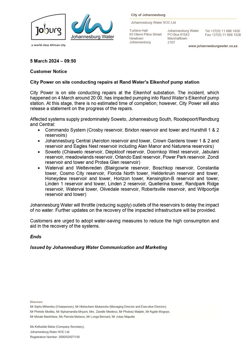 Johannesburg Water tweet media