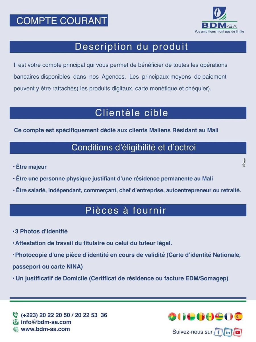 🔵🟢Compte Epargne - Compte Courant 🔵🟢
 Créer des bases financières solides avec nos différents compte courant et compte épargne. 💼💰
Avec la BDM-SA, vos ambitions n'ont pas de limite !
#CompteCourant #CompteÉpargne #BDMSA