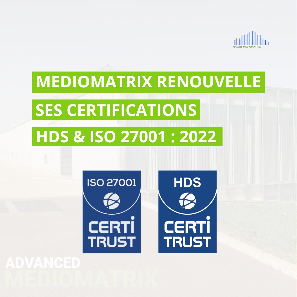 Vous ne connaissez pas la dernière ?😮

Advanced MedioMatrix confirme et renouvelle sa #certificationHDS et #ISO27001 : 2022 ! 🎉

Ces certifications témoignent de notre engagement à répondre aux normes les plus élevées de qualité de services, de sécurité, de disponibilité 🌟