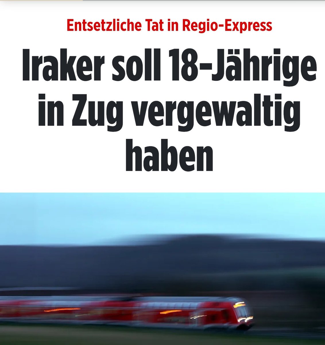 Nach 'Bissen' in den Unterleib liegt eine 18-Jährige seit Freitag im Krankenhaus. Der mutmaßliche Täter, ein polizeibekannter Iraker, läuft hingegen frei herum. Trotz des Verdachts der Vergewaltigung der jungen Frau in einem Regionalzug setzte man ihn auf freien Fuß. #DeshalbAfD