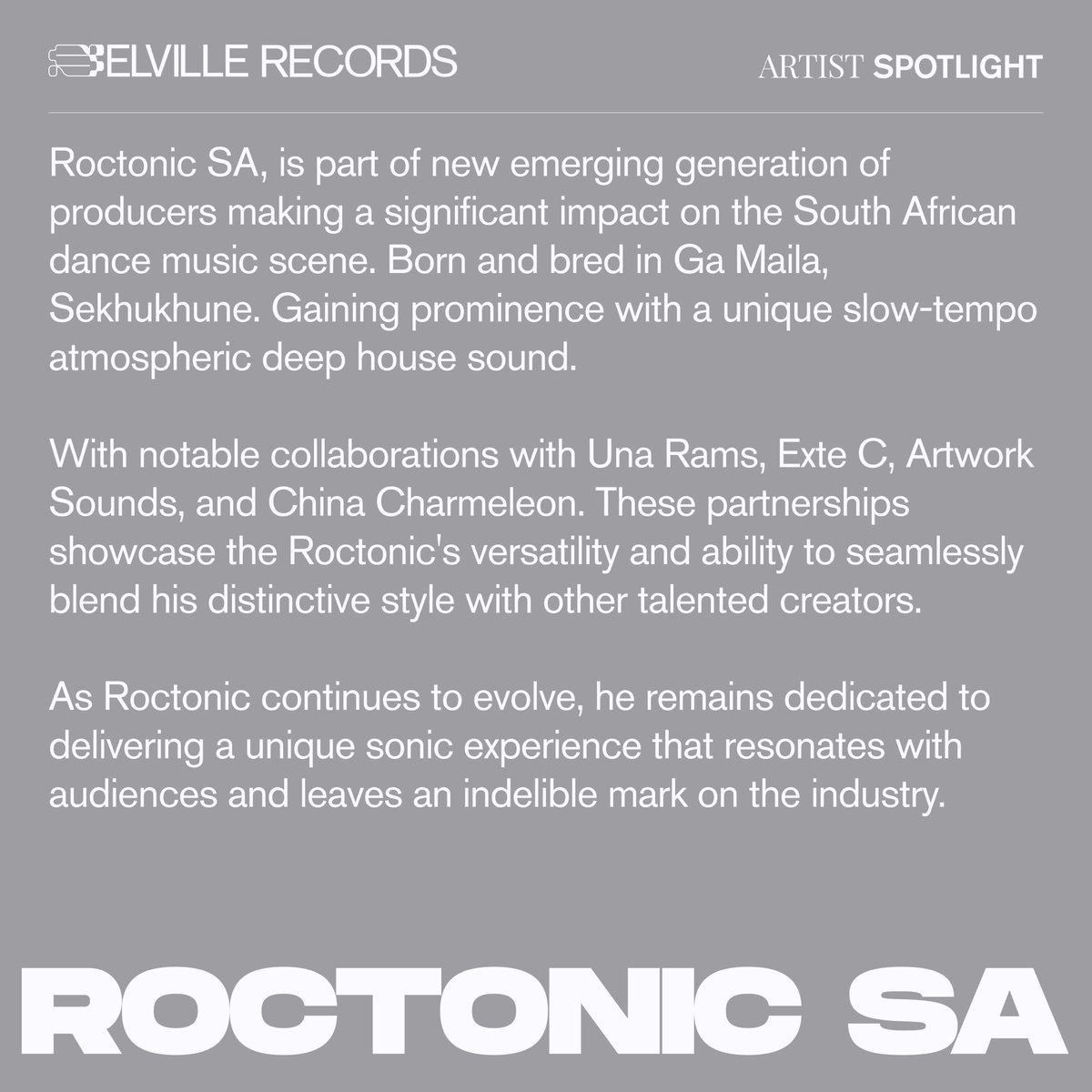 SelvilleRecords's tweet image. Our #ArtistSpotlight for today is @Real_RoctonicSa This is our way of saying we see you and here are your 💐

#deephouse #housemusic #roctonicsa #SpotifyForArtists #Spotify