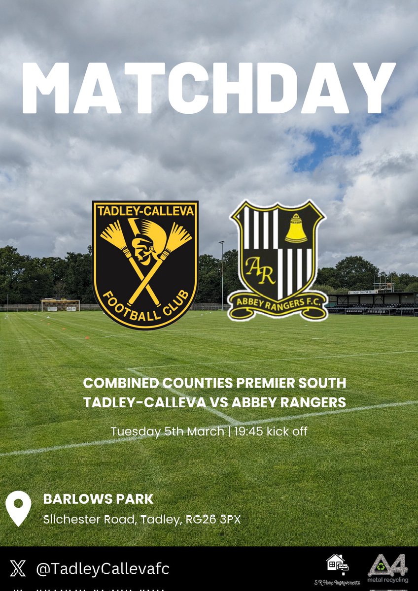 BARLOWS UNDER THE LIGHTS 💡

Another massive fixture comes around as we welcome fellow play-off hopefuls.

🆚️ <a href="/fc_abbeyrangers/">Abbey Rangers FC</a> 
🏆 <a href="/ComCoFL/">Combined Counties Football League</a> 
🏟 Barlows Park
⏰️ 19:45
🎟 £7 | £4 | £0 - CASH ONLY
🍻 Open from 18:30

#TCFC | #Romans