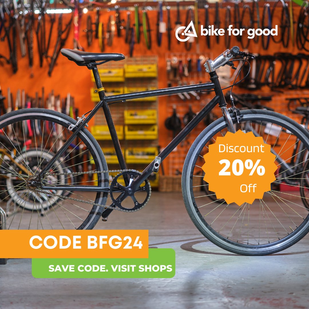 🚴‍♀️🛍️ Gear up for savings at Bike for Good! 🌟 Enjoy up to 20% off refurbished bikes, 40% off kids' bikes, and 15% off accessories at our Bike Shop Sale! Plus, save 50-70% on cargo bikes. Visit us at the West and South locations. Valid until the 16th of March 2024