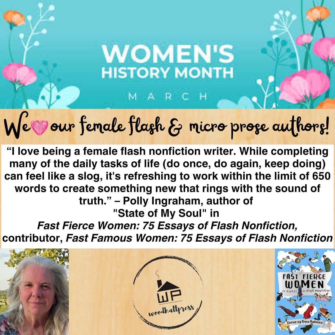 #WomensHistoryMonth thoughts on being a #femaleauthor of #flashnonfiction from #author Polly Ingraham's work appears in @TheGinaBarreca's #womensempowerment #anthologies #FASTFAMOUSWOMEN (forthcoming this fall) and #FASTFIERCEWOMEN, bit.ly/3P2EgTz

#herstory #Womanauthor