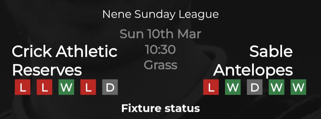 The Badger Referee (@badgerreferee) on Twitter photo Looking ahead to this weekend bring another <a href="/NeneLeague/">NeneSundayLeague</a> league game.
Fingers crossed the weather holds up!
Good luck to both <a href="/ColtsCrick/">Crick Athletic Colts FC</a> and Sable Looking ahead to this weekend bring another <a href="/NeneLeague/">NeneSundayLeague</a> league game.
Fingers crossed the weather holds up!
Good luck to both <a href="/ColtsCrick/">Crick Athletic Colts FC</a> and Sable
