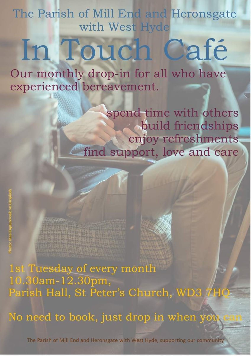 For all who have experienced bereavement whether recently or many months or years ago.

Drop in or stay for some time.

A place of friendship, understanding and support for all.

This morning

10.30am-12noon (note time)