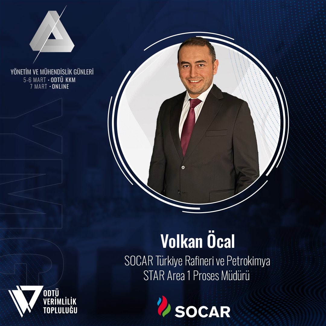 SOCAR Türkiye Rafineri ve Petrokimya STAR Area 1 Proses Müdürü Volkan Öcal, 5 Mart'ta 24.Yönetim ve Mühendislik Günleri'nde! Detaylı bilgi ve kayıt için link bio'da!
#YMG24 #imkansızınpeşinde