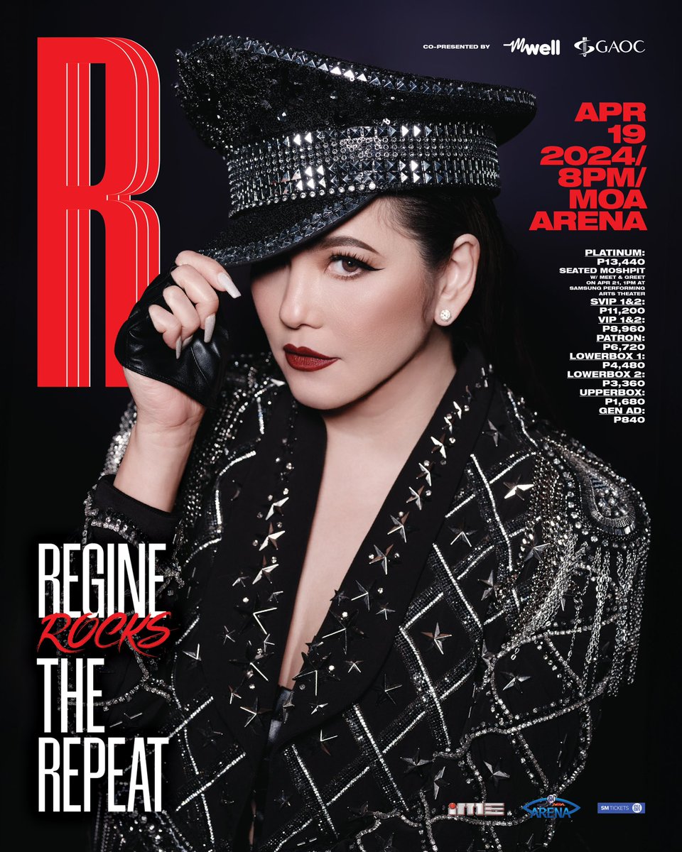 MOAArena's tweet photo. REGINE ROCKS THE REPEAT
APRIL 19, 2024 | 8PM
SM Mall of Asia Arena

🎫 https://t.co/XGsZpziKDz
🎫 @smtickets outlets nationwide

#RegineRocksTheRepeat
#RegineAtMOAArena
#ChangingTheGameElevatingEntertainment https://t.co/vQJot26uoH
