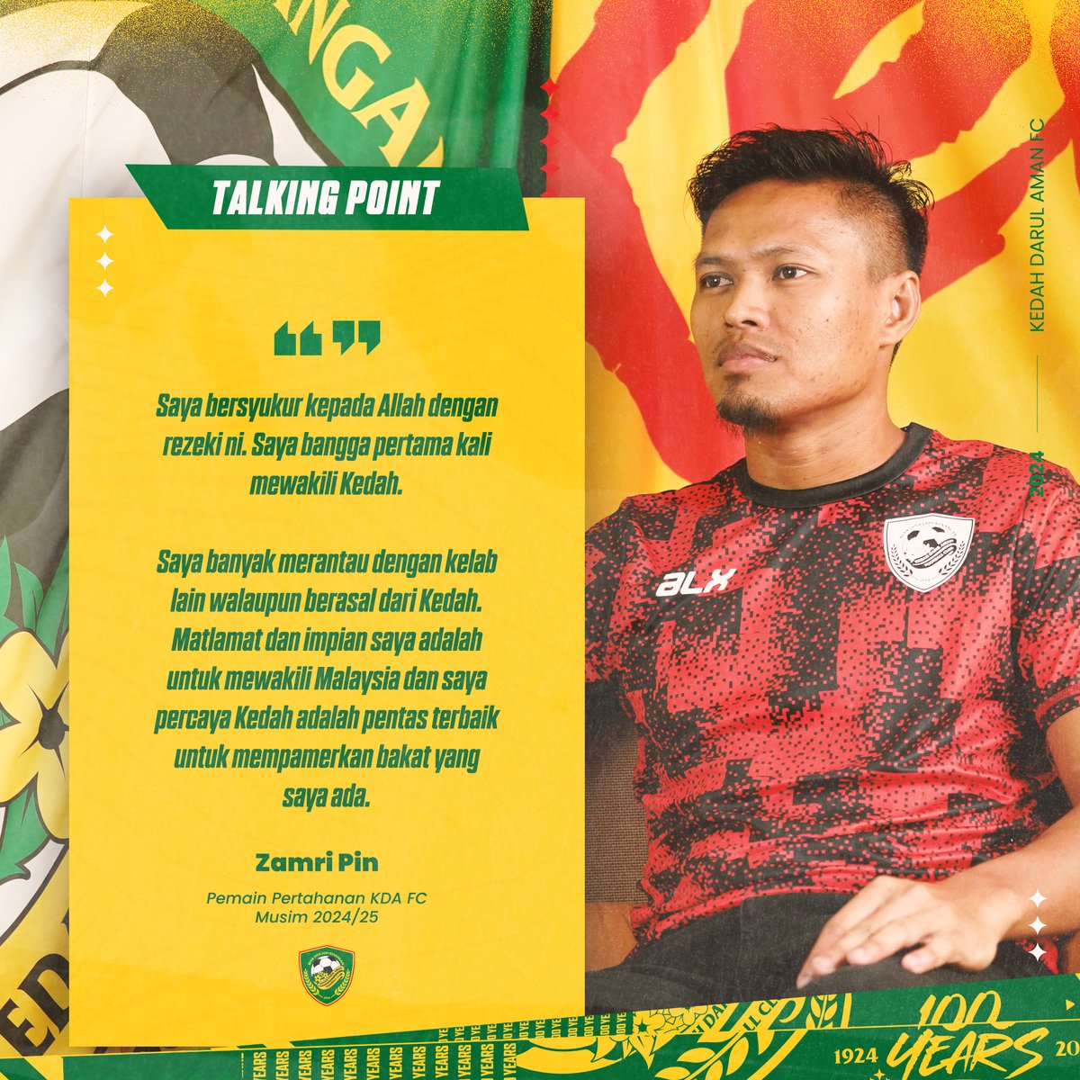 kda_fc's tweet photo. SANG KENARI TALKING POINT
MOHAMAD ZAMRI PIN
Pertahanan, Pasukan Liga Super KDA FC Musim 2024-25
#KDAFC #PulunKedahPulun #SangKenari #BiarJasaJadiKenangan #2425Season #membinaimpianmengupayalegasi #newblood3 #ourkind #ZP30 https://t.co/4kV1ZW2T6Q