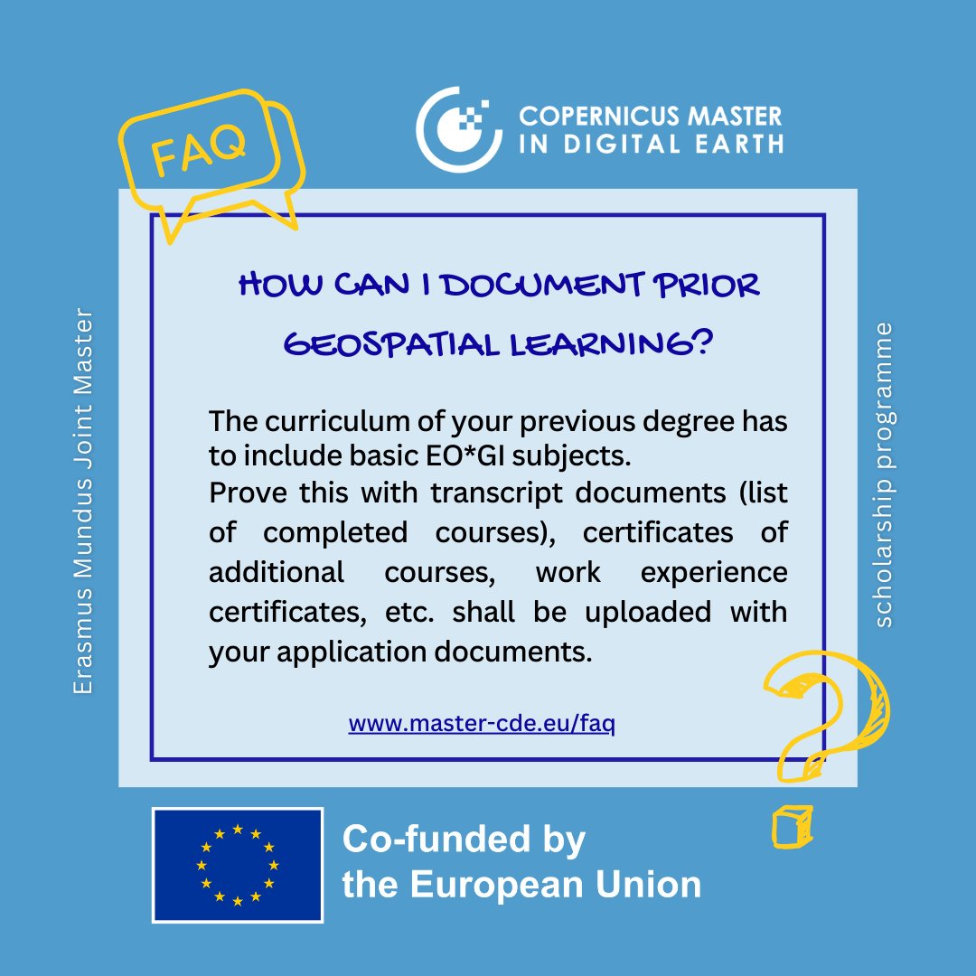 MSc_CDE's tweet image. #applicationtips prove academic qualification completed GEOSPATIAL degree master-cde.eu/admission/elig… #ErasmusPlus #EMJM Master of Science #EO #GI #spatialdata #GeoDataScience #AI4EO #Gevisualisation #Geocommunication #space Europe @PLUS_1622 @UBS_universite @UPOlomouc