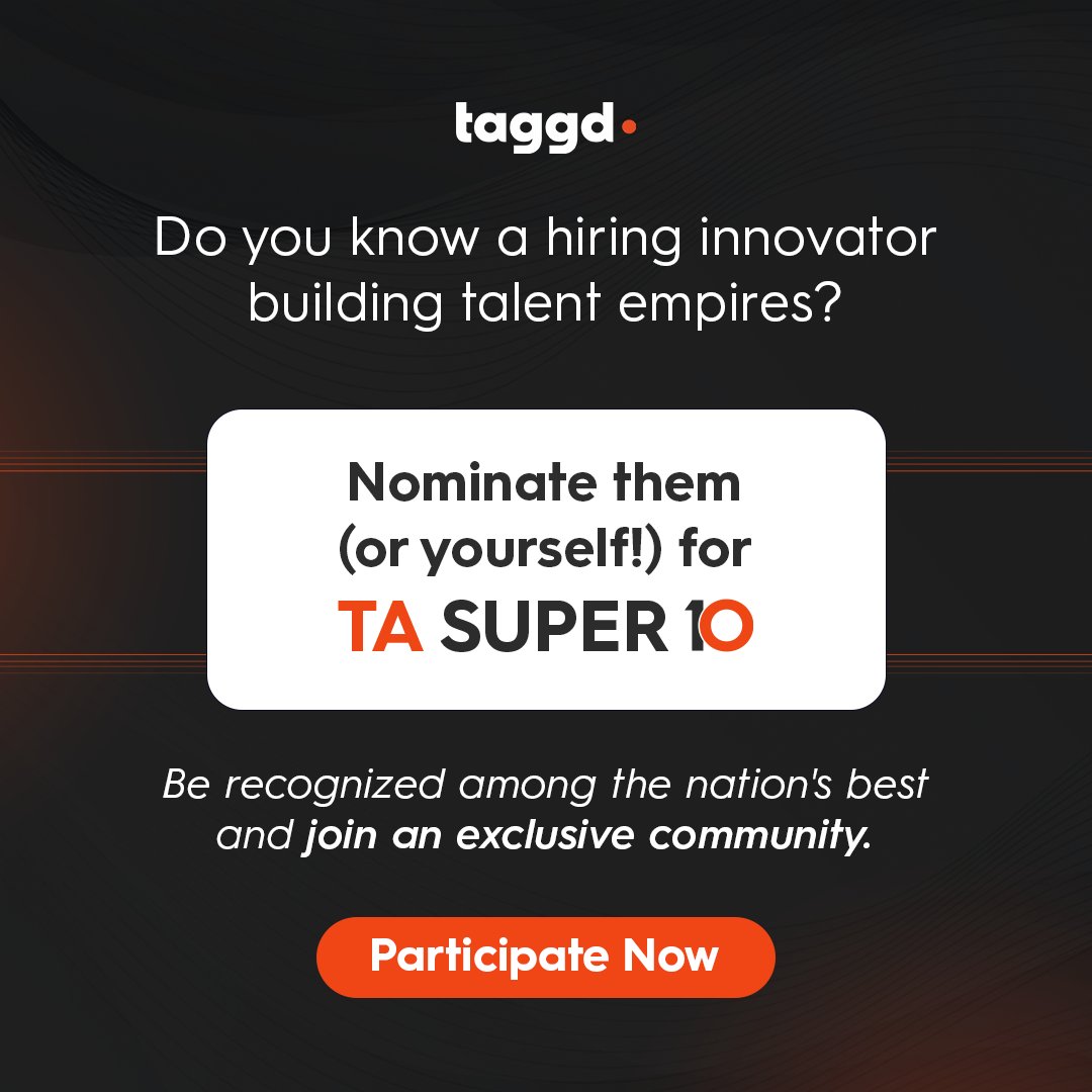 Know a Recruitment Rockstar? Nominate them for TA Super 10. Gain industry recognition, connect with like-minded leaders, and elevate your career.

Apply now: bit.ly/48sx8Y6

#TASuper10 #talentacquisition #GetTaggd