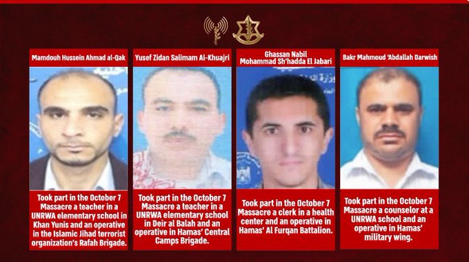 IsraelinGermany's tweet image. Diese vier @UNRWA Mitarbeiter waren an dem Massaker vom 7. Oktober beteiligt.
#DefundUNRWA