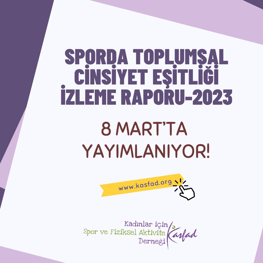 KASFAD olarak görevlerimiz arasında Türkiye’de sporda toplumsal cinsiyet eşitliği verilerini düzenli olarak izlemek, raporlamak ve kamuoyuyla paylaşmak yer alıyor. 2023 Raporu, #8Mart2024 tarihinde yayımlanıyor.