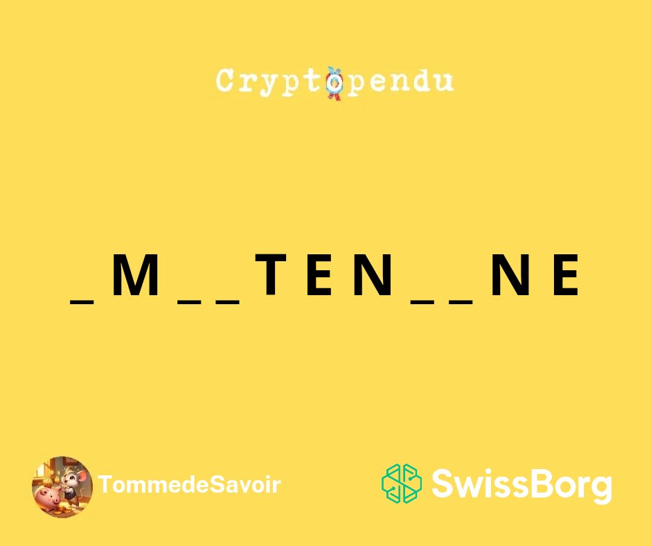 0xTomme's tweet photo. Bonjour à tous les petits malins qui résolveront ce #cryptopendu 👀
_ M _ _ T E N _ _ _ E
360 $BORG à gagner
#SwissBorg ♻️ ⬇️ dans le post cité https://t.co/HUmAWKlC7Y