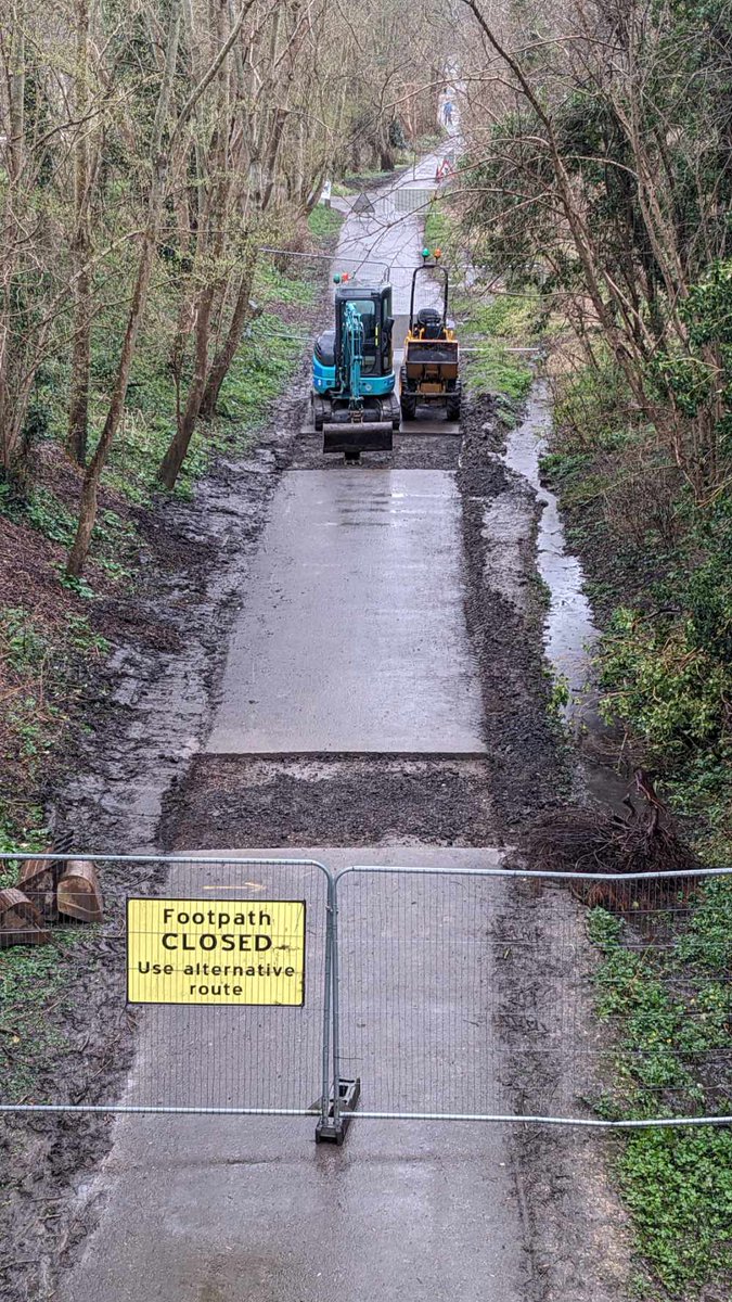 Photo from Maple Grove Bridge. Linear Park's closed at the moment while Bath and North East Somerset Council completes these works. There'll be a further and more extensive daytime closure in Lyncombe Vale from 11th March for a week as the council removes diseased Ash trees.