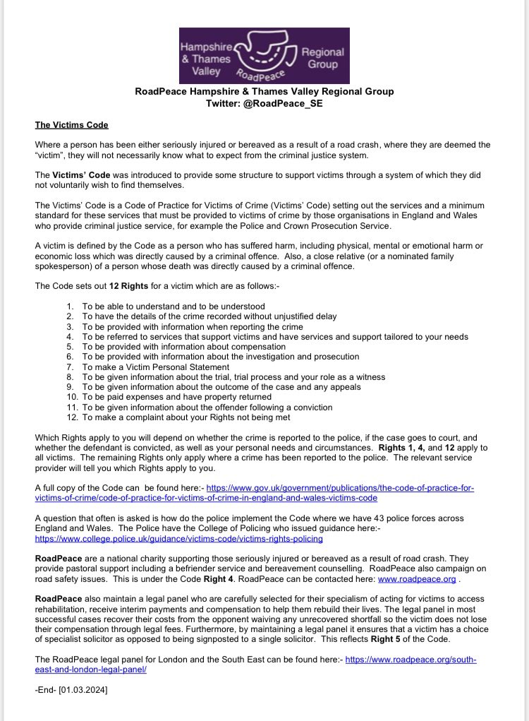 A link to the Victims’ Code with a useful summary on the landing page is here:- 
gov.uk/government/pub…

A useful Code for everyone involved in the criminal justice system to be aware. 

@TV_PCC @HantsPCC @ThamesVP @HantsPolice #victimscode #VictimRights