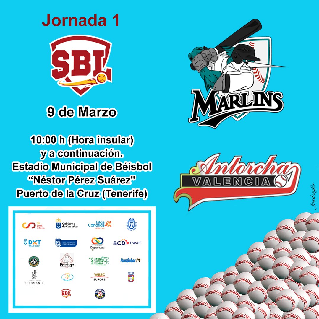 Tenerife Marlins (@marlinspc) on Twitter photo Iniciamos la temporada de la SBL 2024, recibiendo en el Estadio Municipal de Beisbol Néstor Pérez Suárez al equipo <a href="/cbsantorcha/">CBS ANTORCHA</a>.
@rfebs @fcanariabs @cabildotenerife @dxtenerife @ayuntamientopuerto @purosaborfm @apdtenerife @wbsc #islascanariasoficial #tenerifemarlins #sbl Iniciamos la temporada de la SBL 2024, recibiendo en el Estadio Municipal de Beisbol Néstor Pérez Suárez al equipo <a href="/cbsantorcha/">CBS ANTORCHA</a>.
@rfebs @fcanariabs @cabildotenerife @dxtenerife @ayuntamientopuerto @purosaborfm @apdtenerife @wbsc #islascanariasoficial #tenerifemarlins #sbl