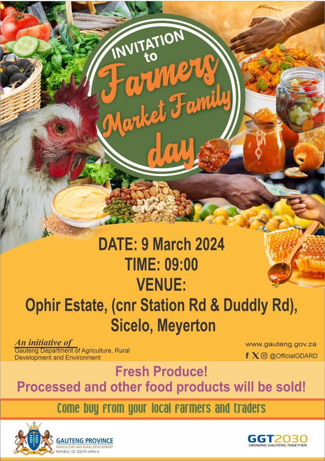 OfficialGDARD's tweet photo. Citizens of Sicelo and Gauteng at large you are hereby invited to the GDARDE Market Day. Come support your local farmers and traders. #GrowingGautengTogether https://t.co/r3aQFIDT2M