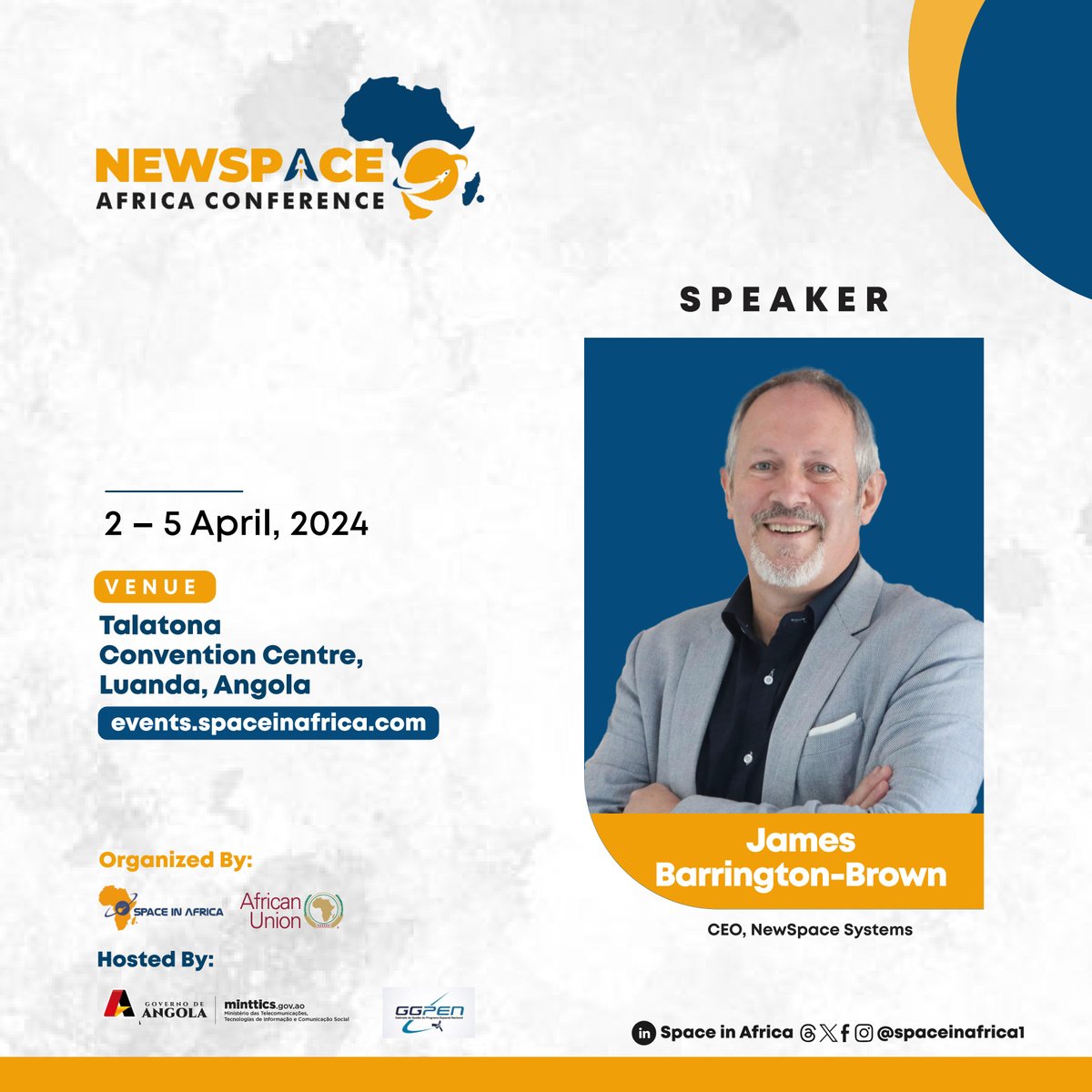 Announcing James Barrington-Brown, CEO of NewSpace Systems, as a speaker at the #Newspaceafricaconference 2024.

James boasts a proven track record of supporting demanding space programmes, leveraging investment,  and scaling space businesses.
#Newspaceafrica2024