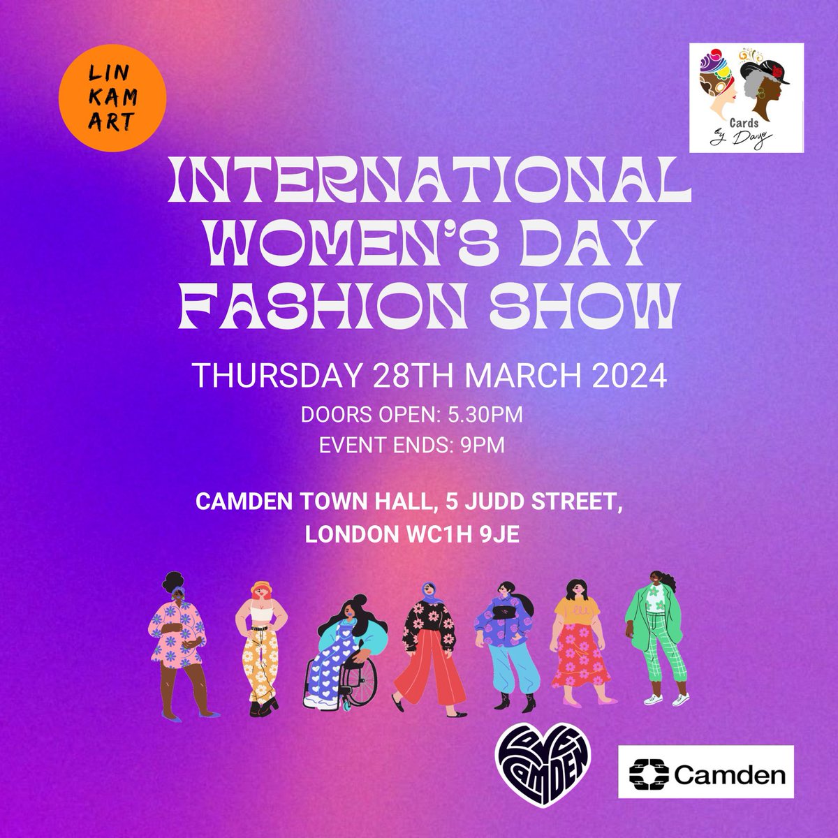 @lin_kam_art & @CardsbyDayo with Camden Council @LoveCamden INTERNATIONAL WOMEN’S DAY FASHION SHOW 2024 Dayo Williams & @linett_kamala RSVP link: IWDFashionShow24.eventbrite.co.uk THURS 28 MAR ‘24 5.30-9PM CAMDEN TOWN HALL, 5 JUDD ST, LONDON, WC1H 9JE #IWD #linkamart #lovecamden