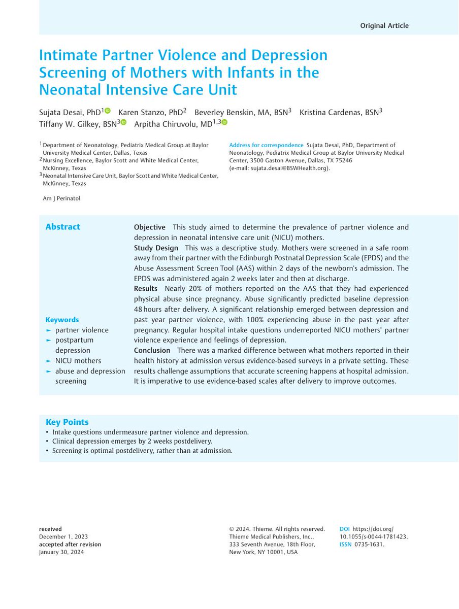 Intimate Partner Violence and Depression Screening of Mothers with Infants in the Neonatal Intensive Care Unit thieme-connect.com/products/ejour… via @drarpineo et al @SameiHuda @DrK_W1984 @sanilrege