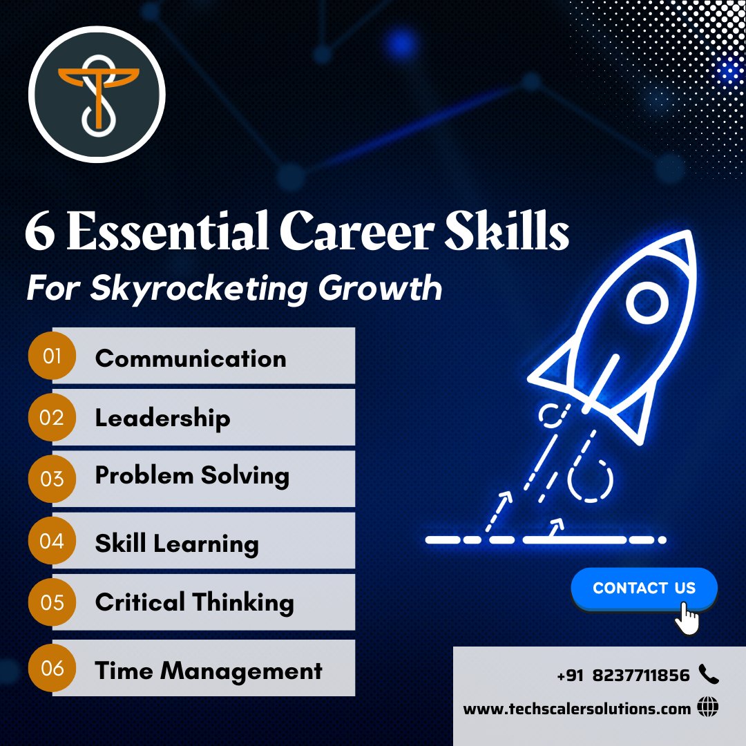 Techscaler_'s tweet image. Unlock your potential with these 6 essential career skills for skyrocketing growth. Master them and watch your professional journey soar to new heights!
.
.
#CareerGrowth #SkillDevelopment #Leadership #Communication #ProblemSolving #Learning #CriticalThinking #TimeManagement