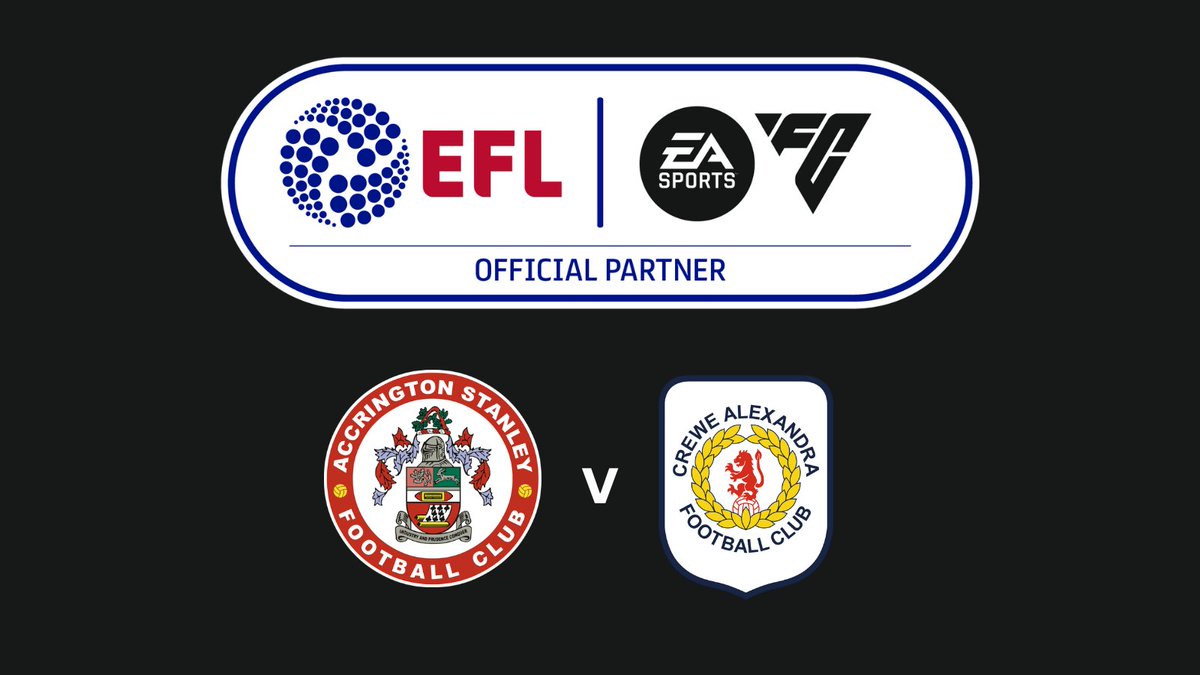FootballLeagueW's tweet photo. 🚨 EFL TICKET GIVEAWAY 🚨 

We've partnered with @EASPORTSFC and @EFL
to offer x2 home tickets to Accrington Stanley v Crewe Alexandra! ⚽️🎫

To enter:

1) Follow @FootballLeagueW

2) RT this Tweet 🔁 

T&amp;Cs apply: https://t.co/mqKDOVnzPu

#ASFC #CreweAlex https://t.co/hhQWVaqkMT