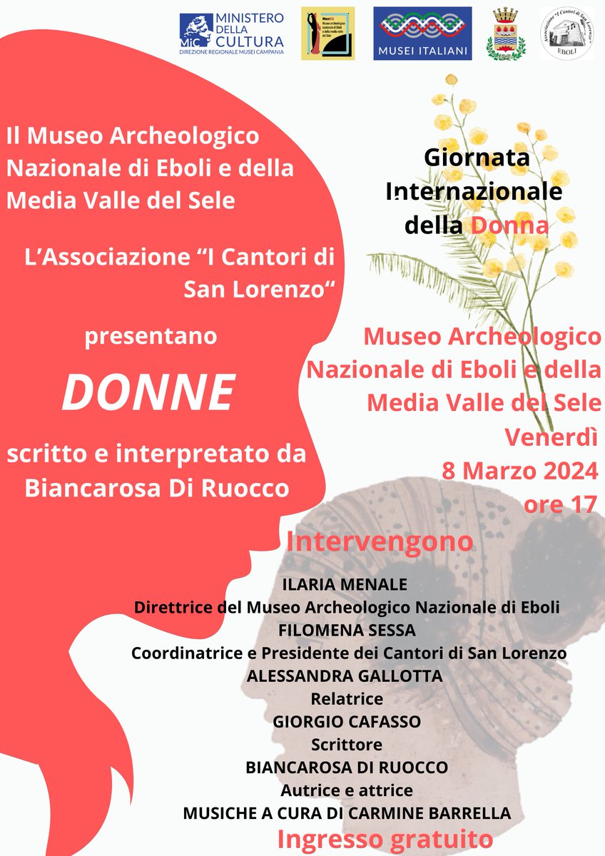 #8marzoalmuseo 
Le sorprese per la #giornatainternazionaledelladonna non sono finite! 🎁
Al <a href="/Museo_Eboli/">MuseoArcheologicoNazionaleEboli</a>  h.17👉"Donne", spettacolo che intreccia parole e musica sul tema della #violenzadigenere.👠
L'evento è gratuito.🤗
#8marzo #LeParoleCheSalvano #SalaLettura <a href="/SalaLettura/">©️ Il Caffè Letterario</a>
