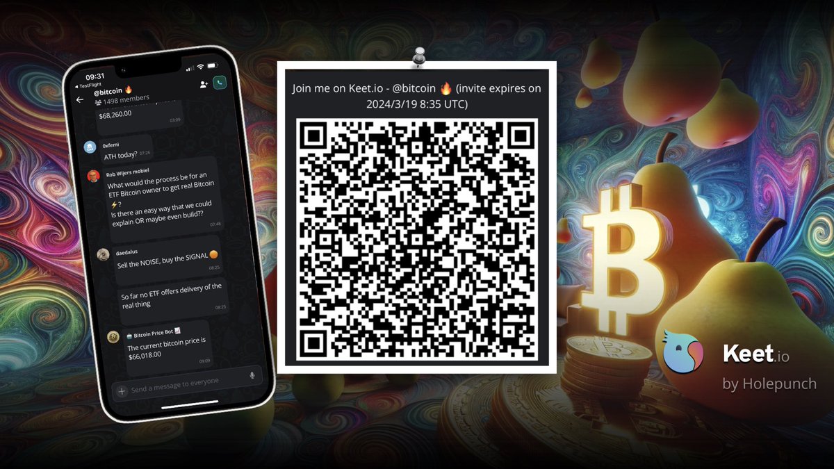 Celebrate and discuss #bitcoin together in the @ bitcoin🔥  https://t.co/hLsoMP0Ug1 chat room. How ? 1. Download  https://t.co/hLsoMP0Ug1 , the 🍐P2P chat app. 2. Simply scan the QR code  with your https://t.co/hLsoMP0Ug1 App