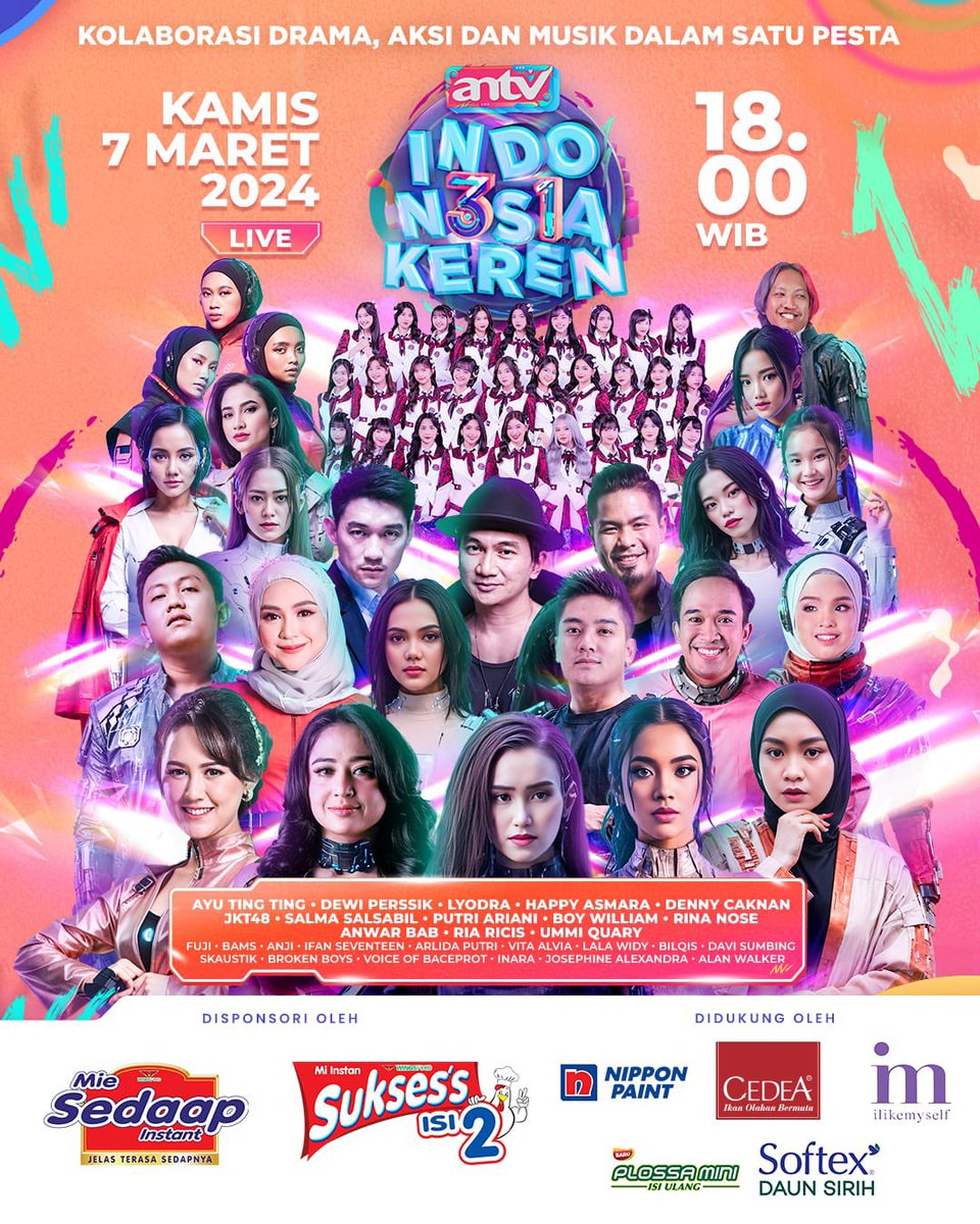 ✨MALAM PUNCAK PERAYAAN 31 HUT ANTV INDONESIA KEREN✨   ANTV Lovers, jadilah saksi kolaborasi drama, aksi dan musik dalam 1 pesta di malam puncak perayaan 31 HUT ANTV!   Dimeriahkan oleh @dewiperssik9, @ayutingting92, @denny_caknan, @lyodraofficial, @jkt48, @riaricis1795,…