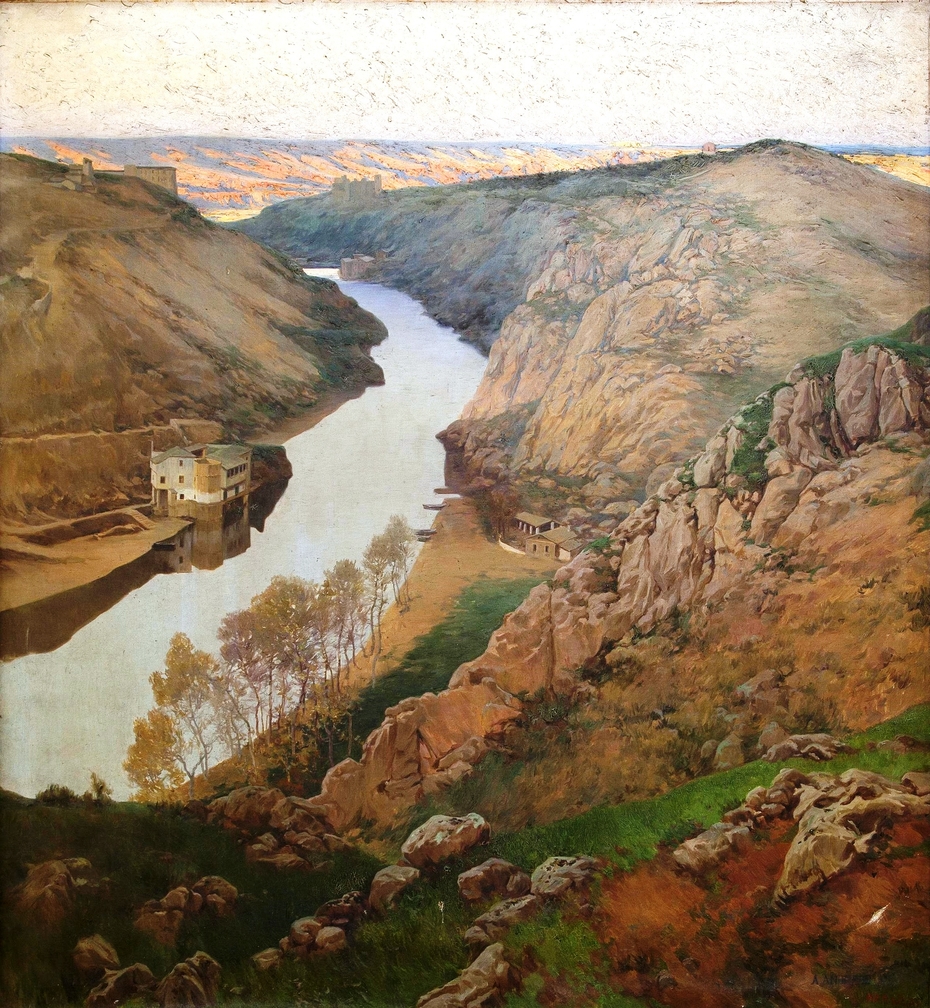 'Marina (El golfo de Gaeta)' y 'El Tajo en Toledo', obras del pintor Ángel Andrade Blázquez (Ciudad Real, 1866-1932).