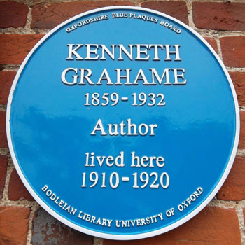 Kenneth Grahame was born on this day in 1859. The Wind in the Willows author is recognized by a blue plaque at Boham’s House, Blewbury, where he lived for 10 years. He is buried at Holywell Cemetery, with his son Alistair, for whom the tales of the riverbank were created.