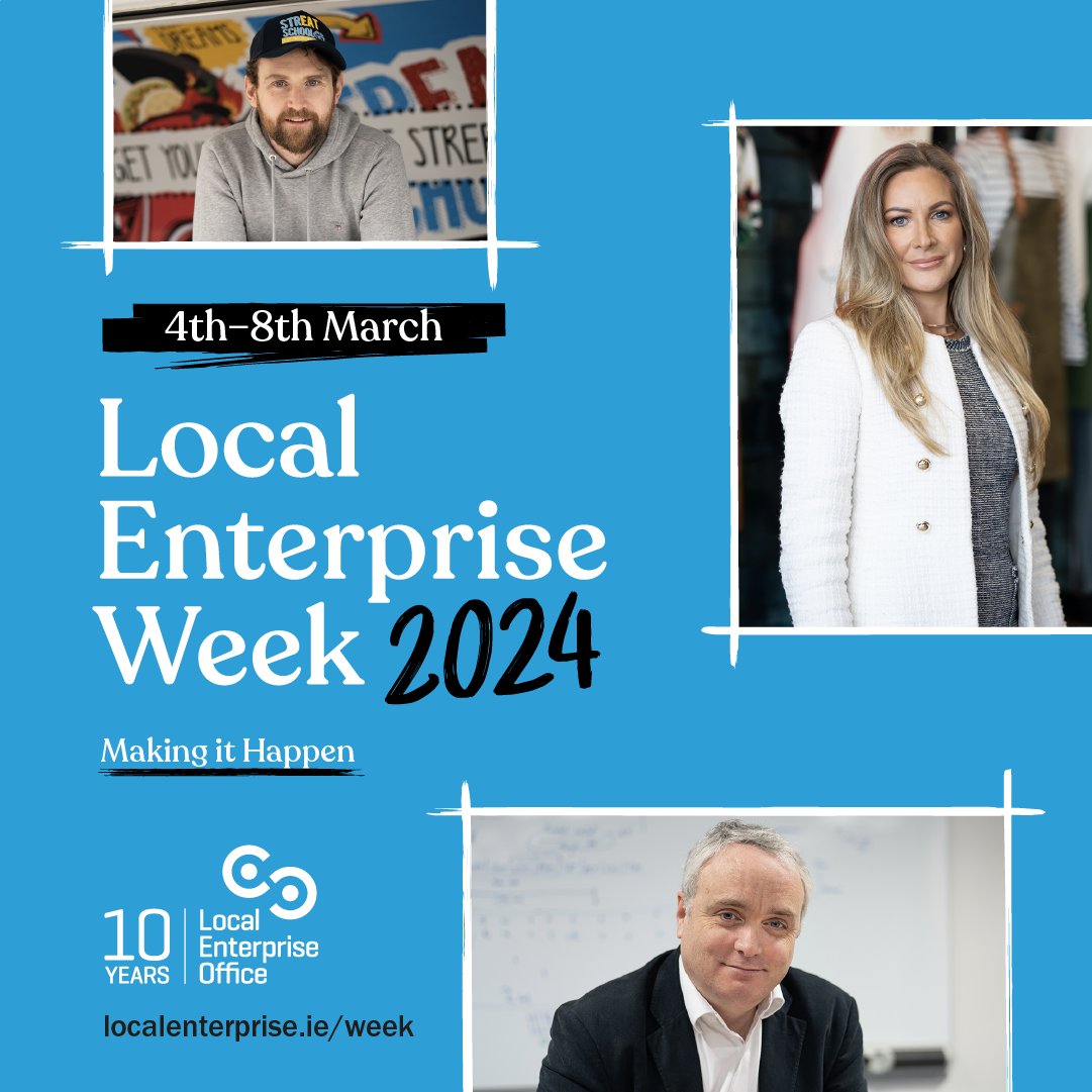 LocalGovIre's tweet photo. This week is Local Enterprise Week, an exciting programme of events and training designed to help you grow your small business.
For details on what's happening in your area see https://t.co/VMZ0OKxG7s
#LEW24 #MakingItHappen https://t.co/iNSdonmrkH