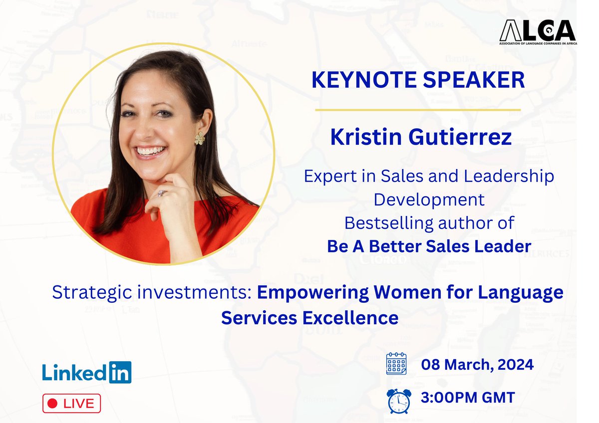 alcaassociation's tweet photo. Introducing Kristin Gutierrez, our keynote speaker for the International Women's Day webinar 

Join us on March 8, 2024, at 3:00 PM GMT, on LinkedIn Live https://t.co/gGlspz3f6E

 #IWD2024 #StrategicInvestments #KeynoteSpeaker https://t.co/TC7mRPICt5