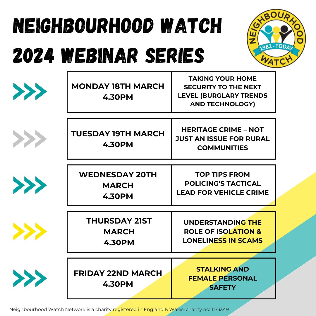📢 Registrations are now open for our spring webinar series! 👉 Register here: bit.ly/3Iq4NX2 💬 Topics include home security, heritage crime, vehicle crime, stalking, and the impact of isolation on crime. 📢 Don't miss out on hearing from expert speakers this March!