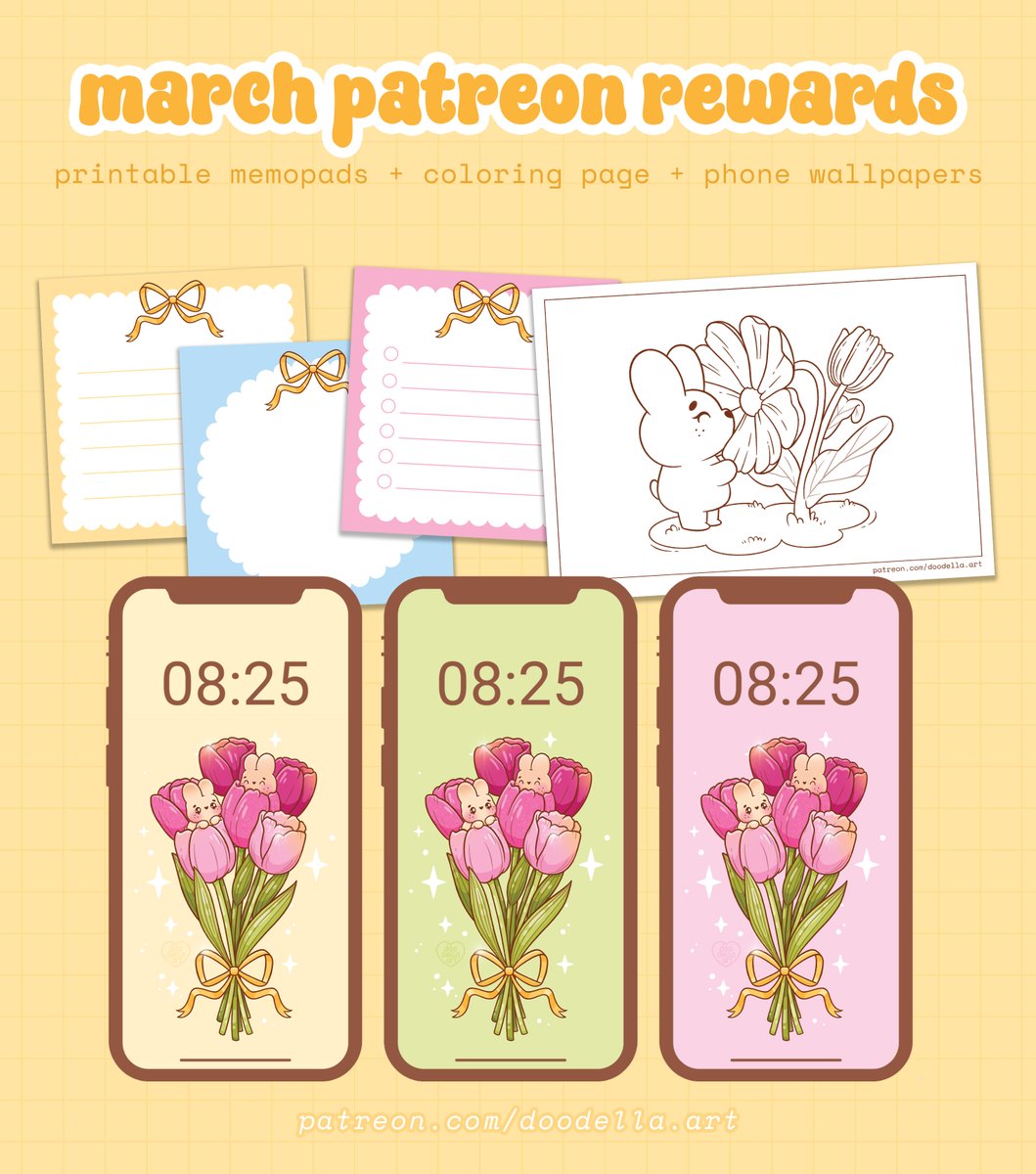 doodella_art's tweet photo. March Patreon rewards 🌷 Join until the end of the month for cute goodies or any time for digital ones! 🌷 https://t.co/31Az052A5z