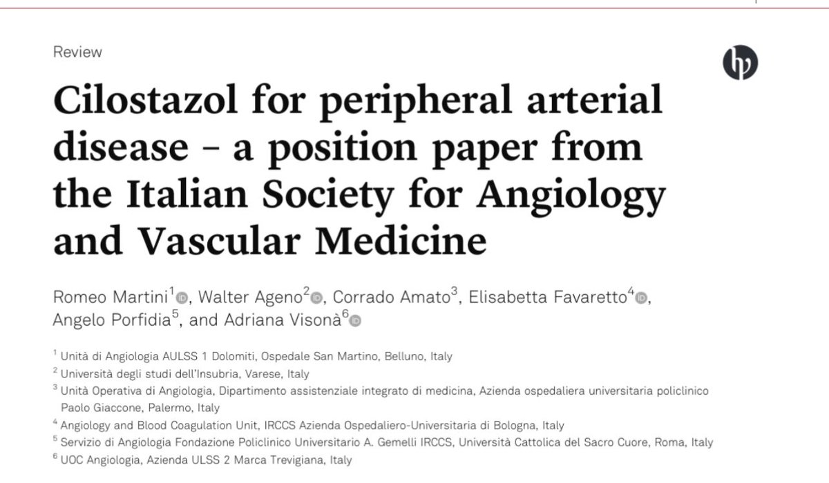 Cilostazol for peripheral arterial disease – a position paper from the Italian Society for Angiology and Vascular Medicine

econtent.hogrefe.com/doi/10.1024/03…