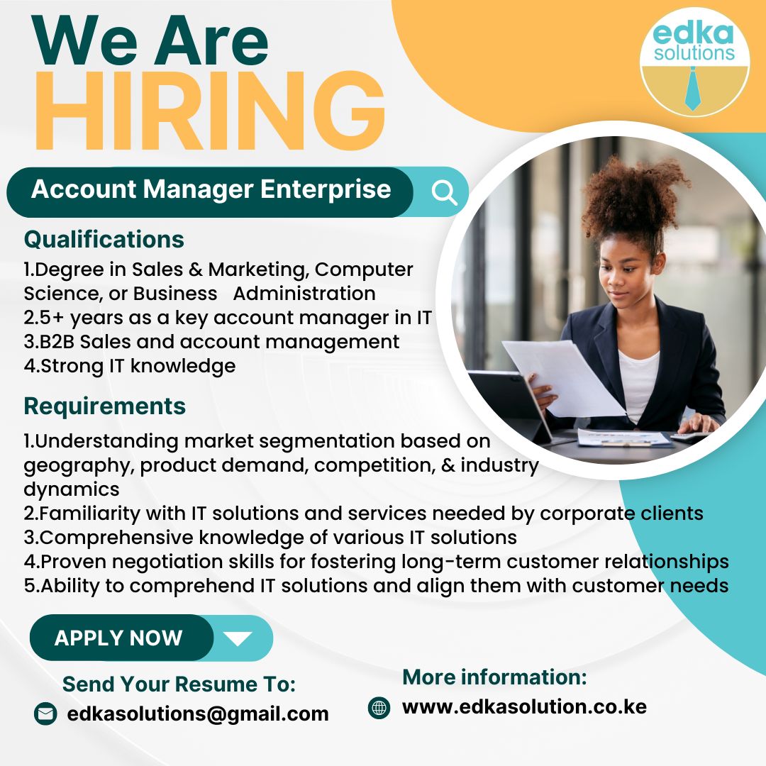 EdkaSolutions's tweet photo. We're still on the lookout for you to join the growing team!
#Nyako #HiringNow #uhuru4un #supermetro #mbiti #annwaiguru #WillyPaul  #simps #kiwior #kikuyueatagain https://t.co/bRfIFGCKt6
