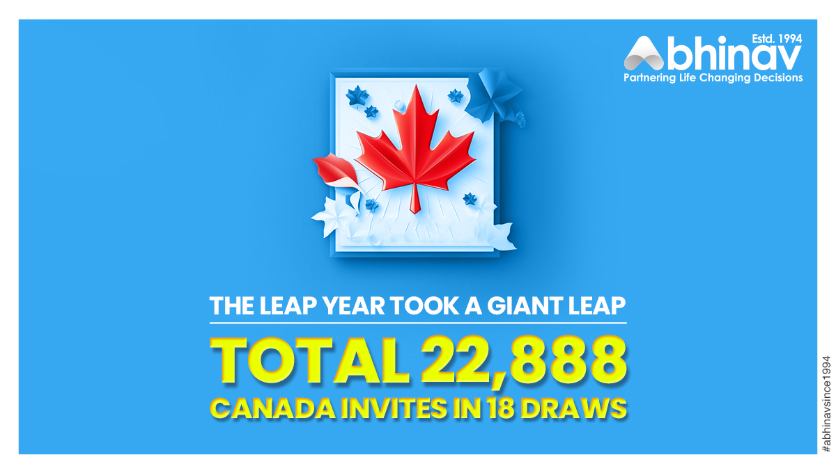 abhinavimmi's tweet photo. Talk about a leap of opportunities! Canada issued a staggering 22,888 PR invites across 18 draws during the leap year. Don't miss your chance to make Canada your new home!

Apply Now: https://t.co/jus6Z1Soph.

For more information call us at +91-8595338595.

#PRInvites #PRDraws https://t.co/S8z1GFnE0X