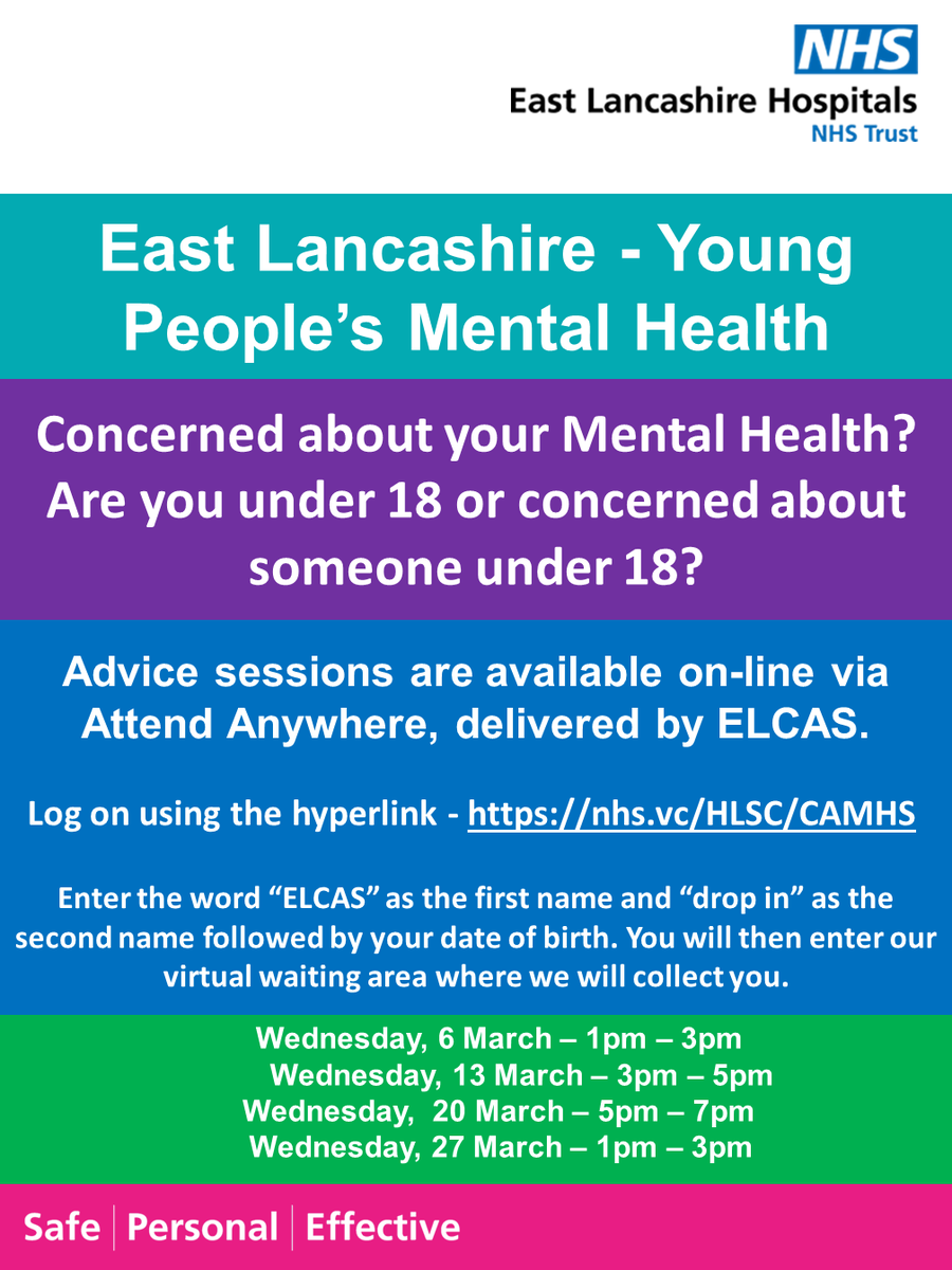 Are you concerned about your mental health? Are you under 18 or concerned about someone under 18? Join us at our regular virtual drop-in session tomorrow to speak with one of our practitioners using this hyperlink – nhs.vc/HLSC/CAMHS