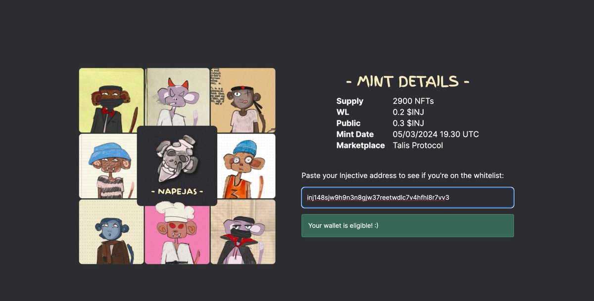 InjectiveAsh's tweet image. In partnership with @CaaLabs 

All Ash holder will be whitelisted on their upcoming mint 💀

Check whitelist eligible on 
napejas-checker.vercel.app