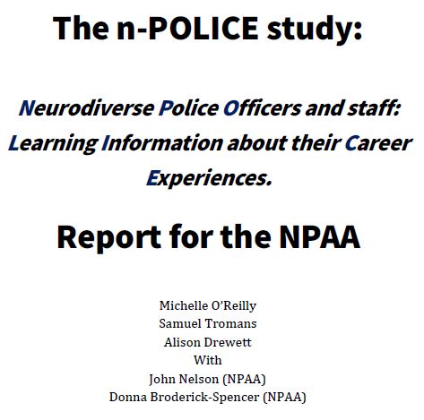 🔊NEW REPORT🔊 Pleased to announce publication of our n-POLICE report (open access), about the experiences of Police Employees identifying as autistic +/or having ADHD, in collaboration w/ @npaa_uk @alidrewett @SocSciHealth @LPTresearch @rcpsychNDPSIG le.ac.uk/criminology/re…