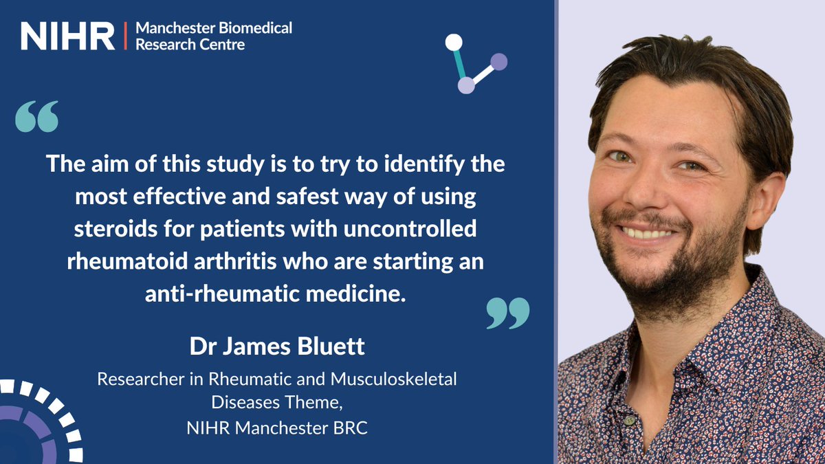 Manchester BRC researchers have been awarded a £1.8m grant to help identify effective steroid use for people with rheumatoid arthritis. The LEADER study will assess whether an injection or daily tablet is better at controlling the disease. Read more 👇 manchesterbrc.nihr.ac.uk/news-and-event…