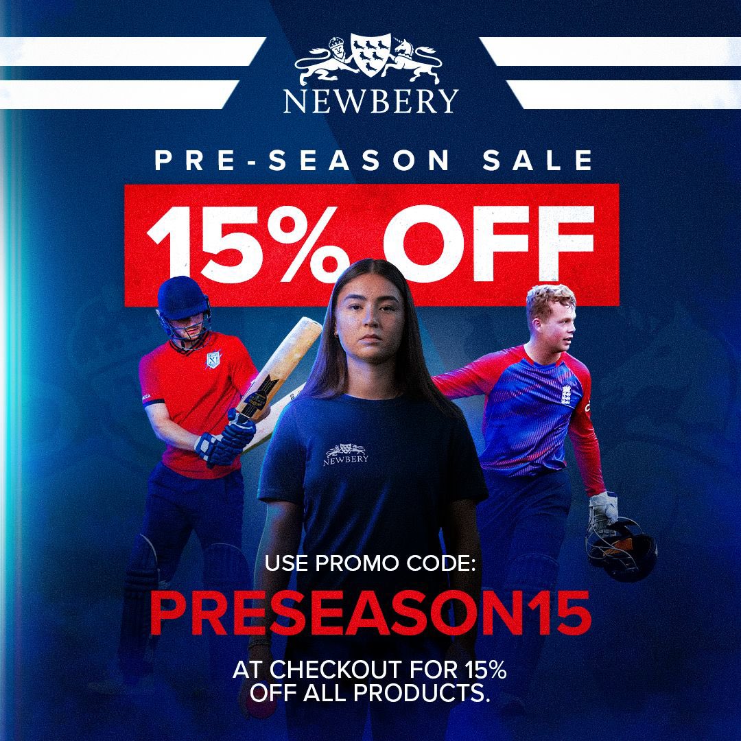 Pre-season sale now LIVE! 🙌 Use promo code: 𝗽𝗿𝗲𝘀𝗲𝗮𝘀𝗼𝗻𝟭𝟱 at checkout to receive 15% off all products 🏏 Click the link in our bio to shop today 📲 #NewberyCricket #TeamNewbery #Cricket #ClubCricket