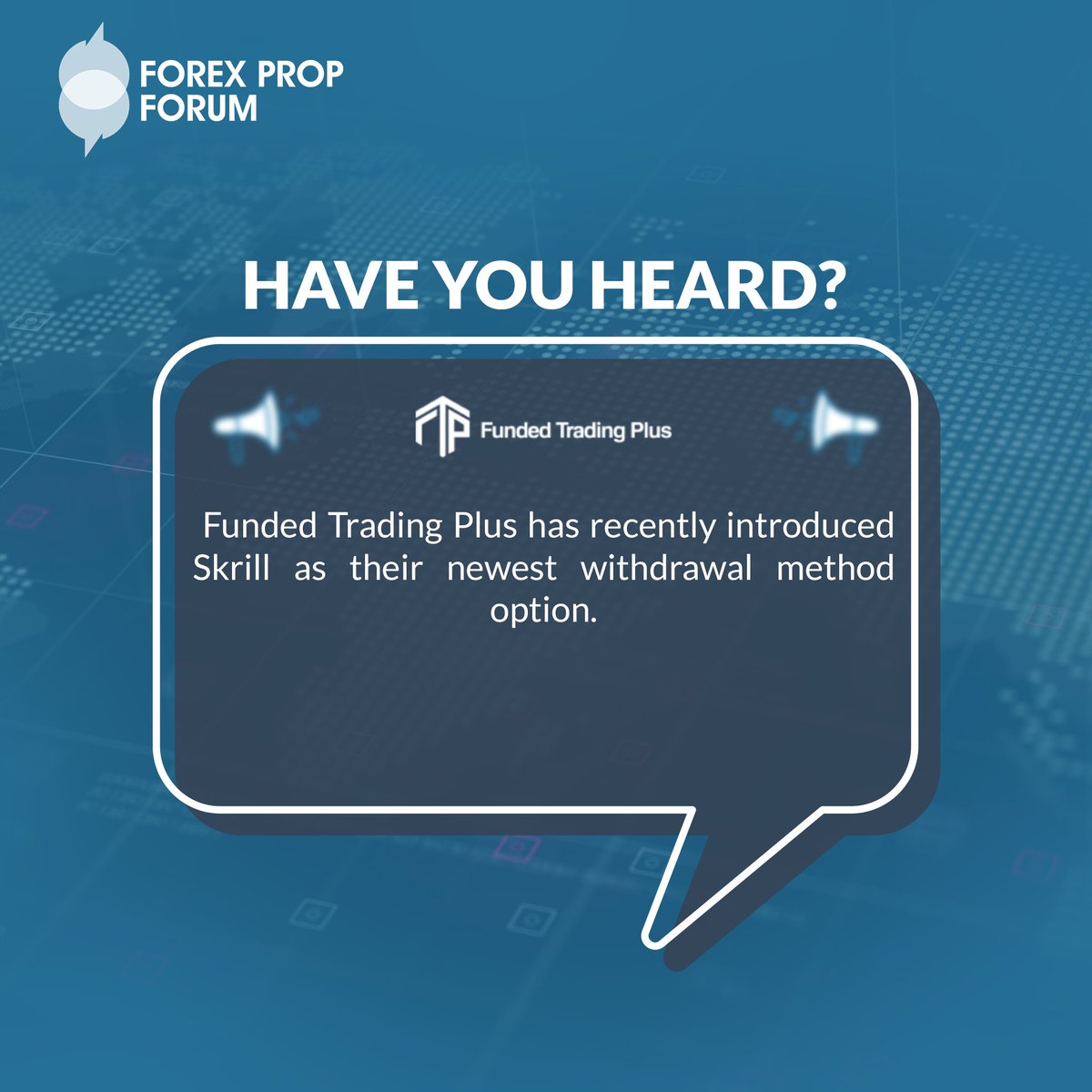 Have you heard?
Funded Trading Plus has recently introduced Skrill as their newest withdrawal method option.
#Skrill #Forex #HaveYouHeard #FundedTradingPlus