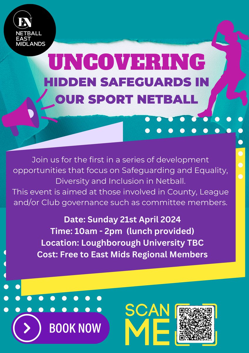 📷📷Join East Midlands Netball for the first in a series of development opportunities that focus on Safeguarding and Equality, Diversity and Inclusion in Netball! This event is aimed at those involved in Clubs, Leagues, or County committees.

Sign up now! 
forms.office.com/e/ruzm6pKAZr