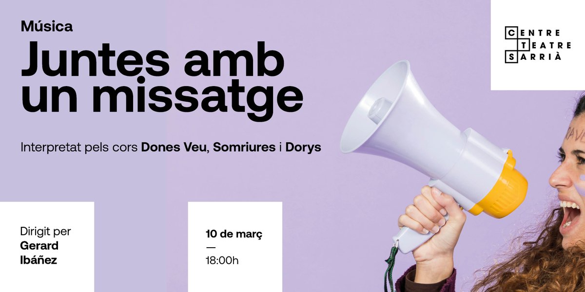#MÚSICA |  ✊Els grups corals formats per dones Dones Veu, Somriures i Dorys, ens oferiran un concert molt especial amb motiu del #DiaInternacionaldelaDona

🎶Amb arranjaments del director musical <a href="/GerardIbanezM/">Gerard Ibáñez M.</a> 

🗓️10/03 
⏰18h
🎟️tuit.cat/w6RAc