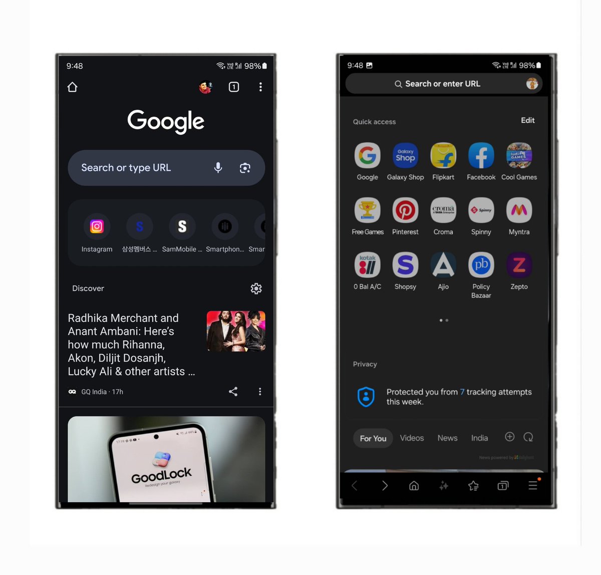 tarunvats33's tweet image. Which browser app do you prefer to use?

Chrome or Samsung Internet 🤔

#Samsung #OneUI6 #GalaxyS24
