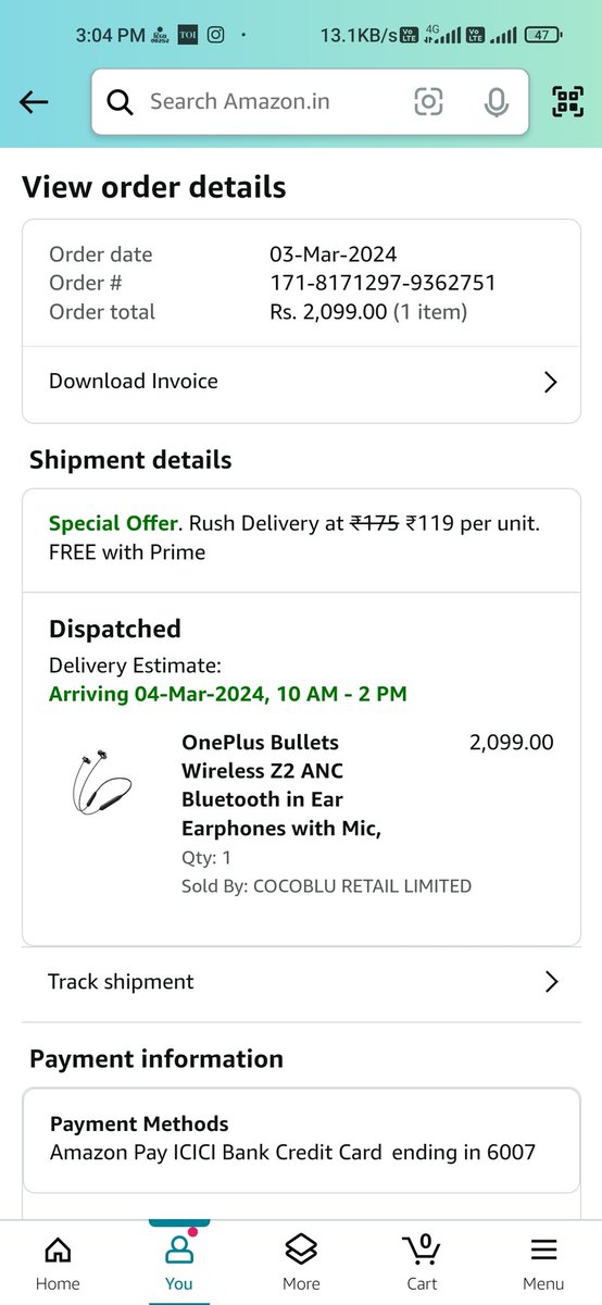 mharshil009's tweet photo. @amazonIN @AmazonHelp @amazon I had ordered one plus neckband and it should deliver yesterday, but still not getting delivery. And delivery status is not visible correctly in app. Kindly take a step asap. https://t.co/vWRkjSgqAC