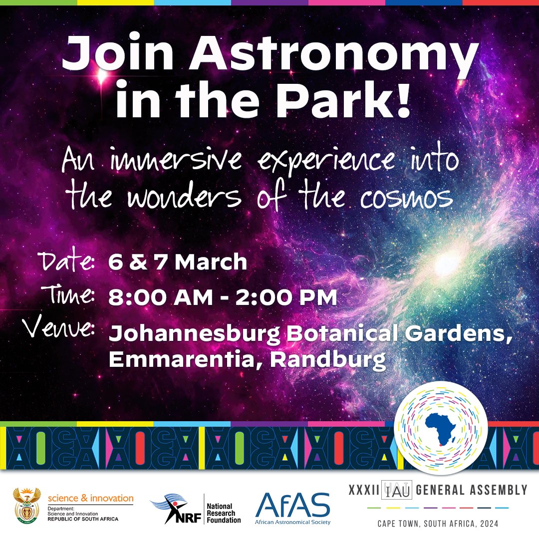 Join us on a celestial adventure at Astronomy in the Park! 🌌 It takes place on the 6th and 7th of March at the Johannesburg Botanical Gardens from 8 am to 2 pm. Don’t miss out on an immersive journey into the wonders of the cosmos 💫